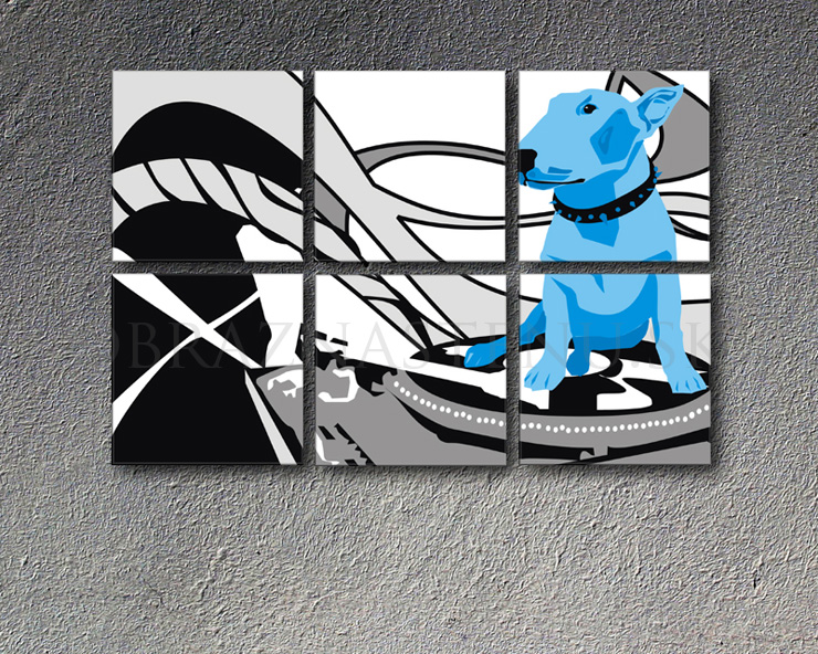Malovaný POP ART obraz na stěnu Dog and DJ´S