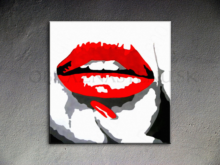 Malovaný POP ART obraz na stěnu RED LIPS