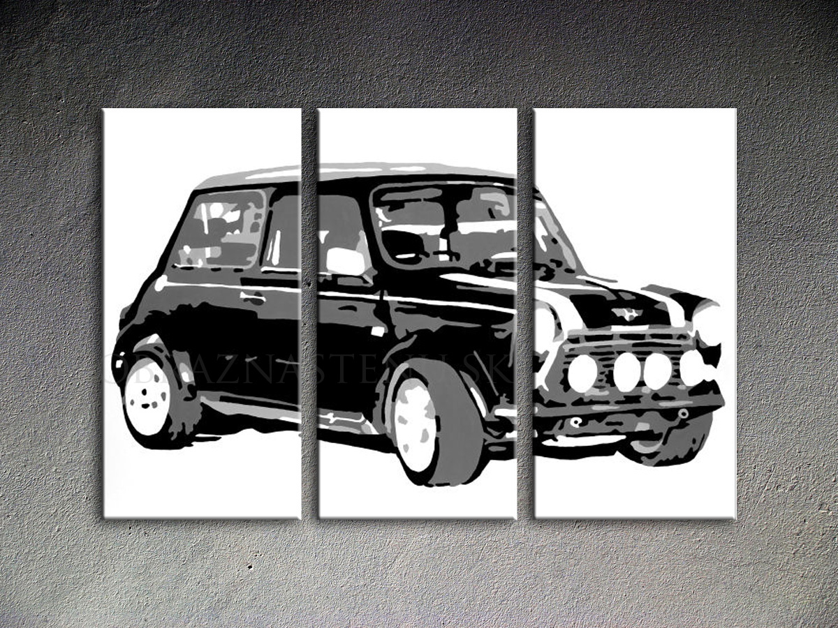 Malovaný POP ART obraz na stěnu MINI COOPER 