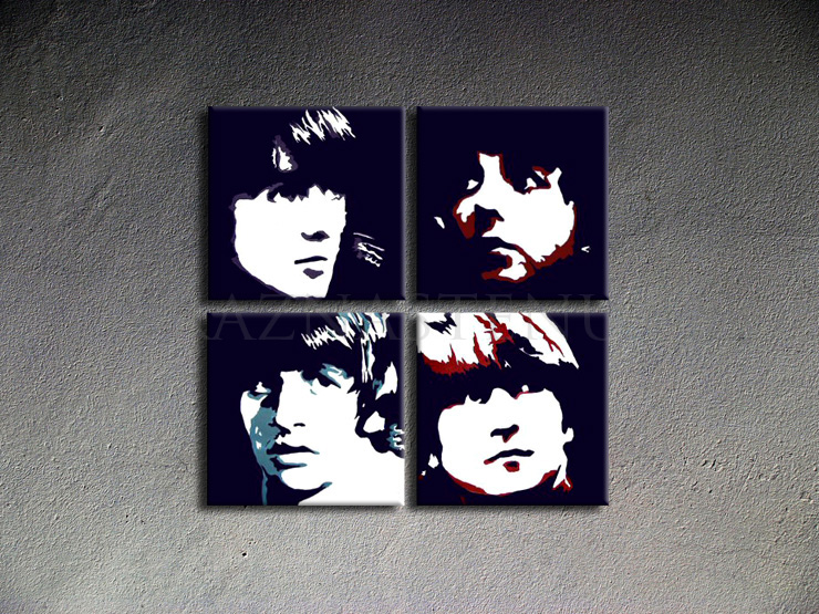 Malovaný POP ART obraz na stěnu BEATLES 