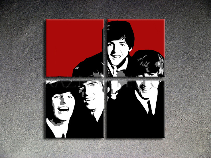 Malovaný POP ART obraz na stěnu BEATLES 