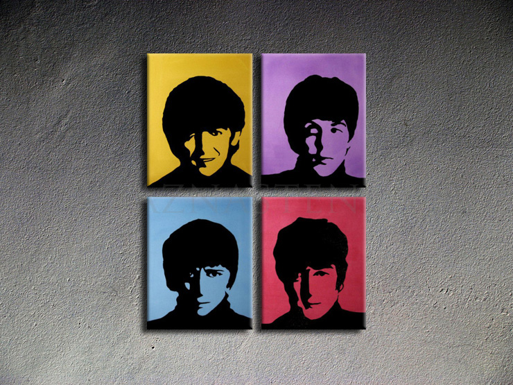 Malovaný POP ART obraz na stěnu BEATLES 