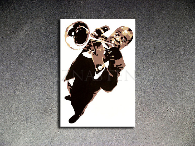 Malovaný POP ART obraz na stěnu Luis Armstrong