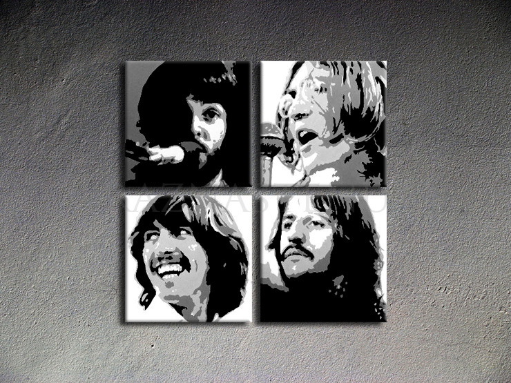 Malovaný POP ART obraz na stěnu BEATLES 